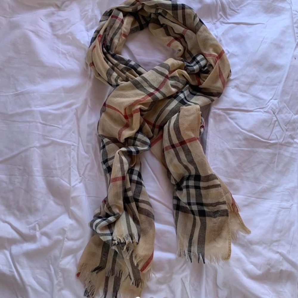 plaid scarf tan